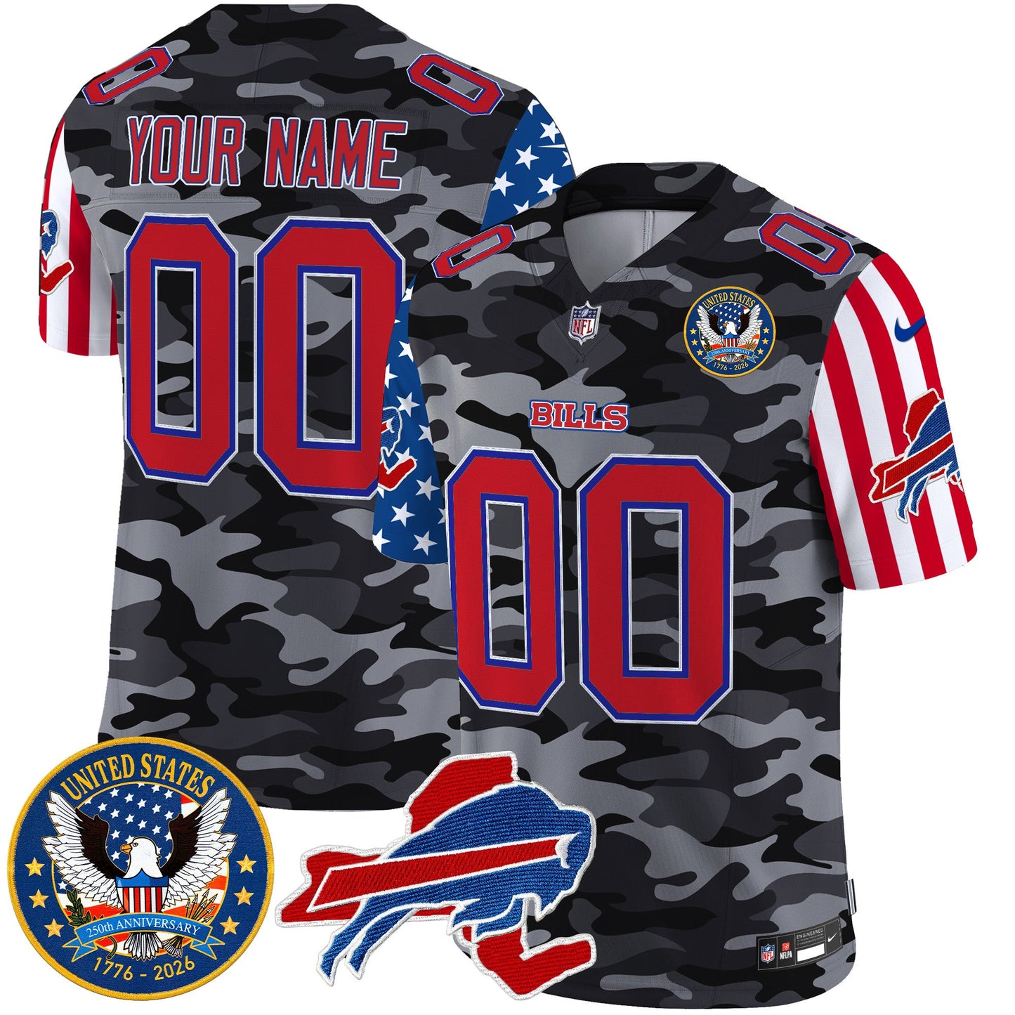 Buffalo Bills "America250 Edition" Style Vapor Limited Custom Jersey - All Stitched