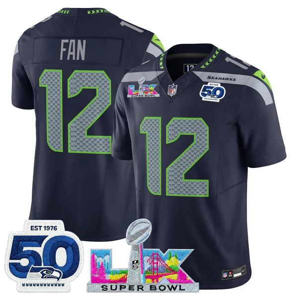 SEA Super Bowl LX - 50th Anniversary Patch Gold Vapor Limited Jersey N5 - All Stitched