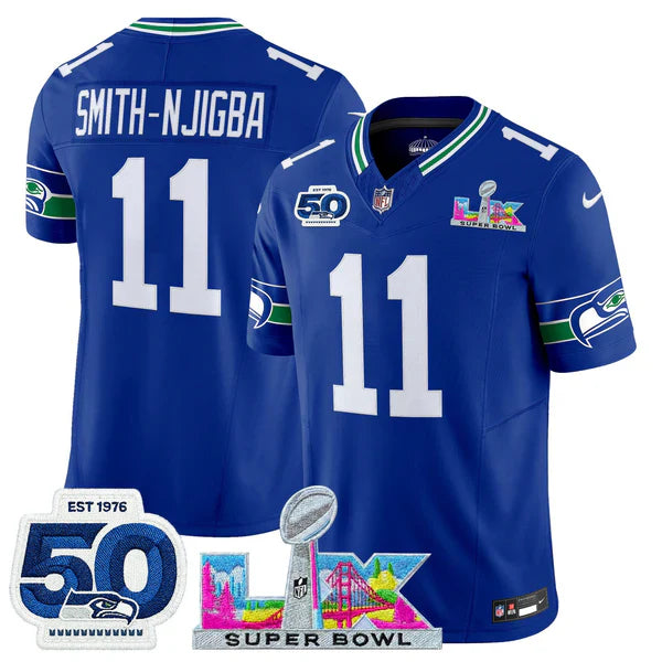 SEA Super Bowl LX - 50th Anniversary Patch Gold Vapor Limited Jersey N5 - All Stitched