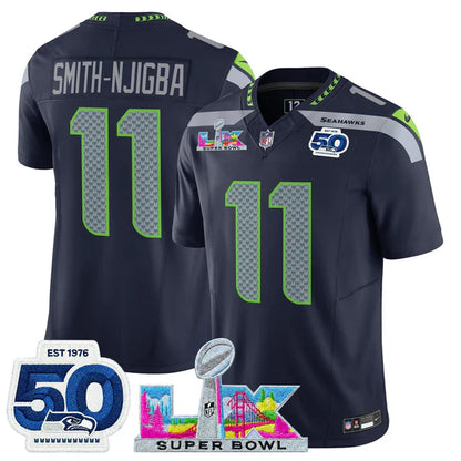 SEA Super Bowl LX - 50th Anniversary Patch Gold Vapor Limited Jersey N5 - All Stitched