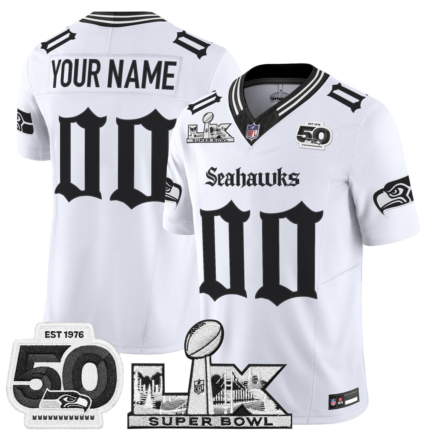 Seattle Seahawks "Super Bowl LX & 50th Patch" Vapor Limited Custom Jersey - Gothic Edition - All Stitched