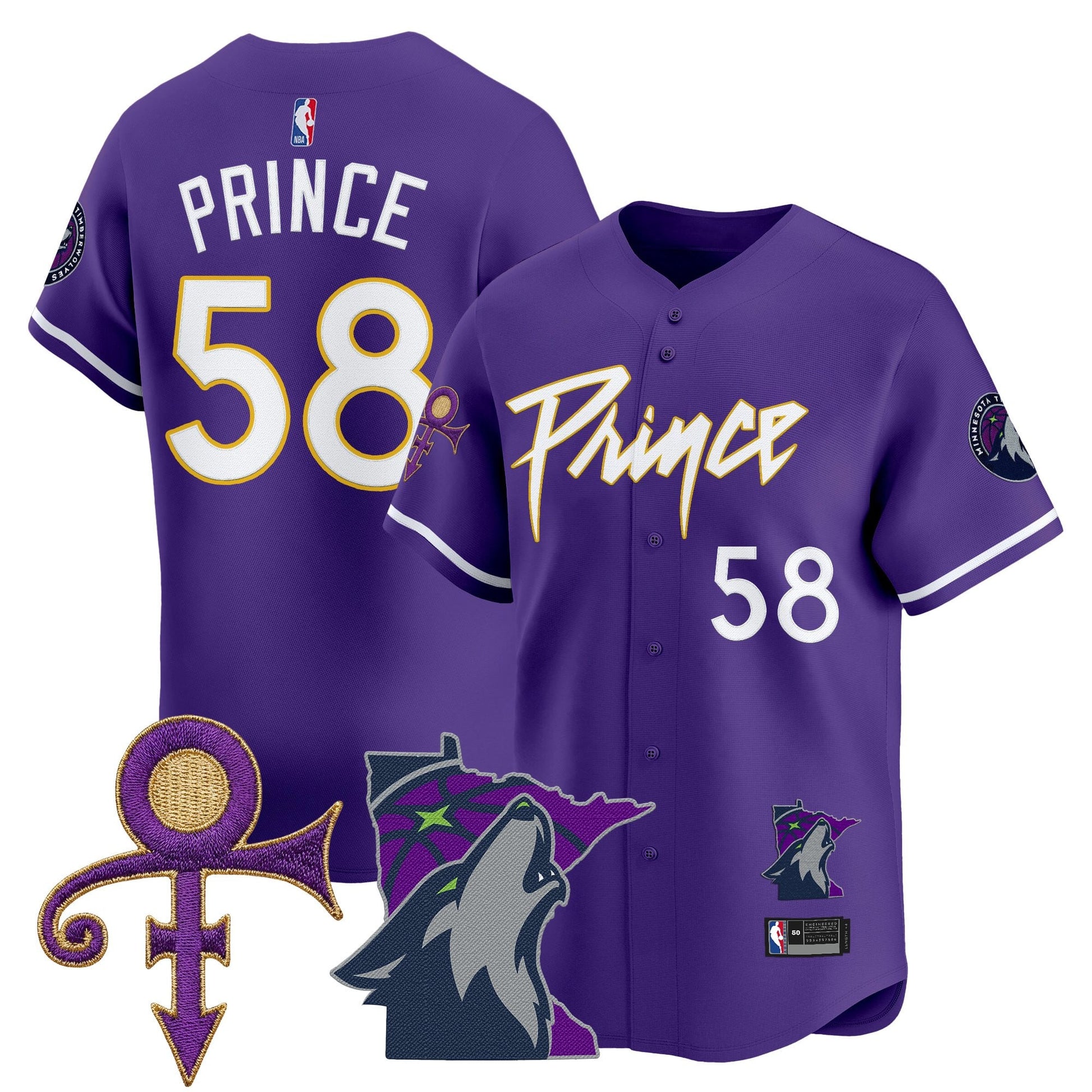 Minnesota Timberwolves Prince Patch Vapor Baseball Jersey - All Stitched