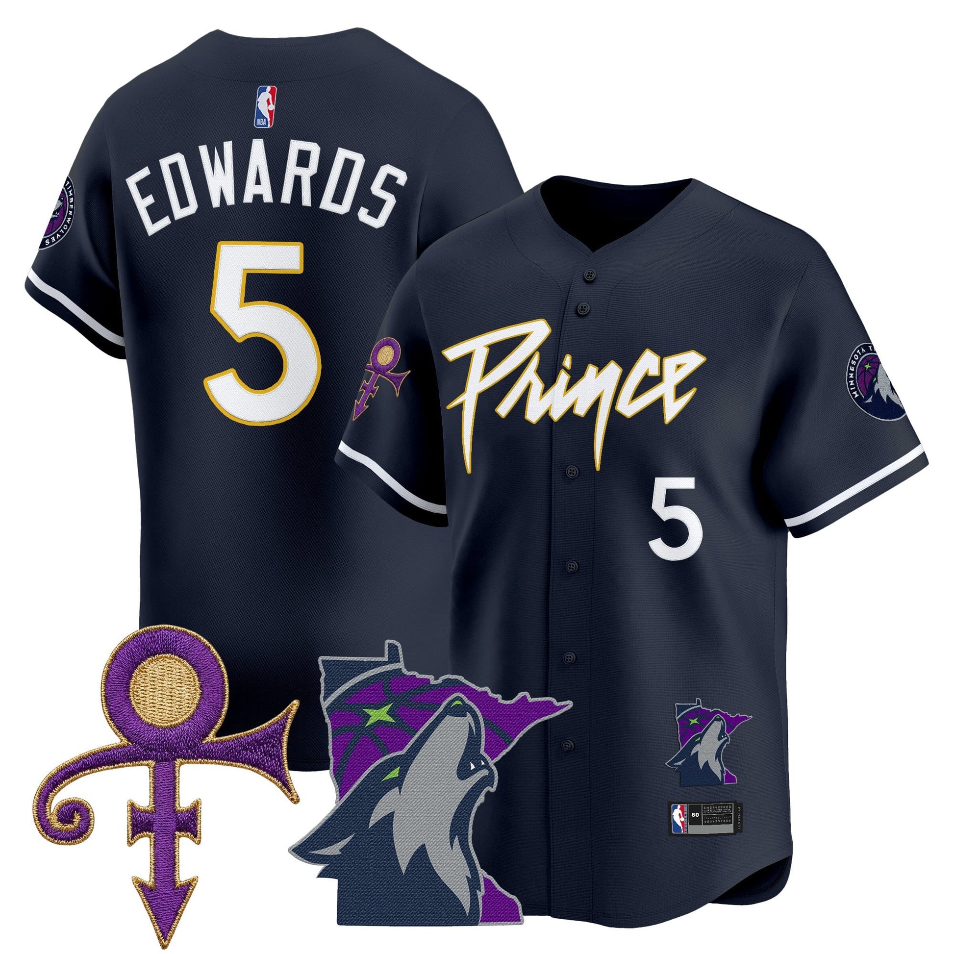 Minnesota Timberwolves Prince Patch Vapor Baseball Jersey - All Stitched