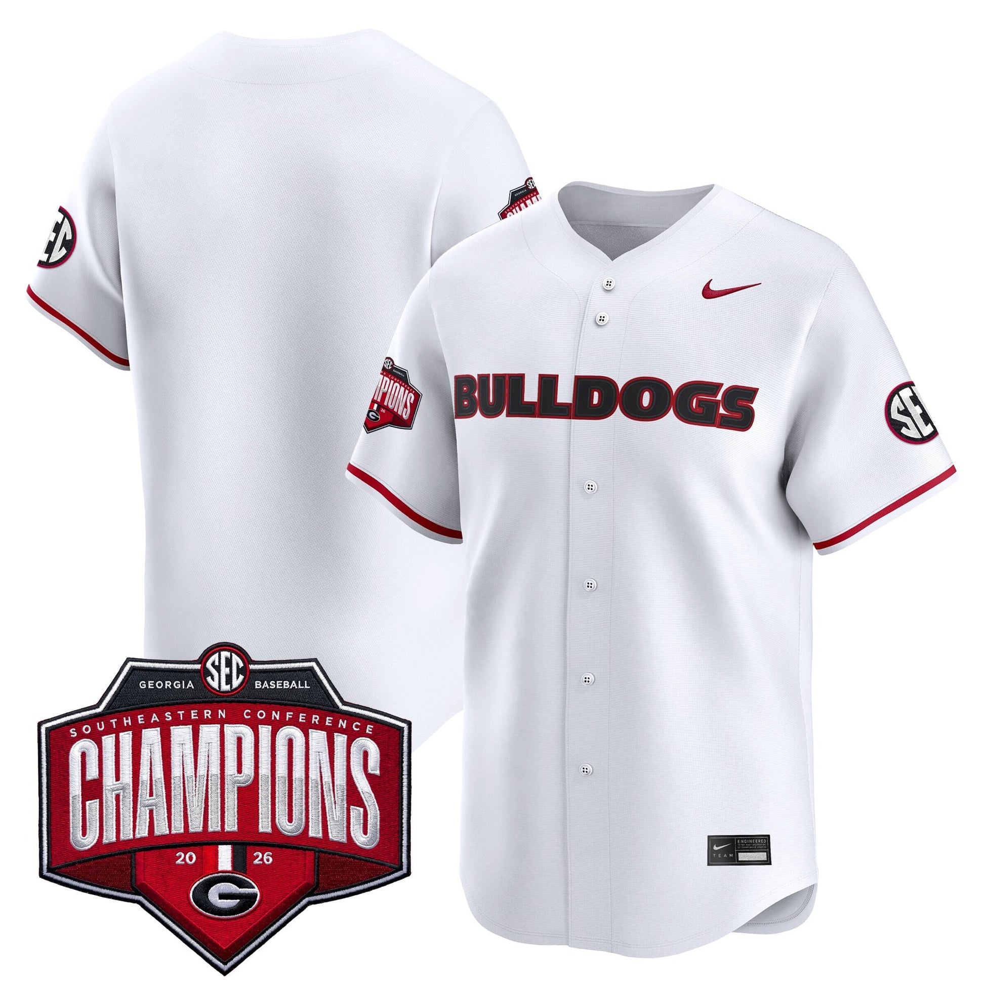 Georgia Bulldogs Baseball Southeastern Confernce Champions 2026 Vapor Premier Limited Jersey - All Stitched