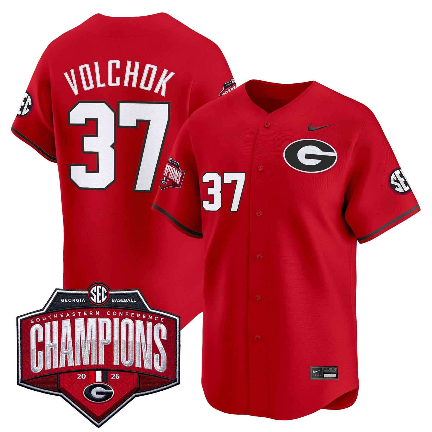 Georgia Bulldogs Baseball Southeastern Confernce Champions 2026 Vapor Premier Limited Jersey - All Stitched