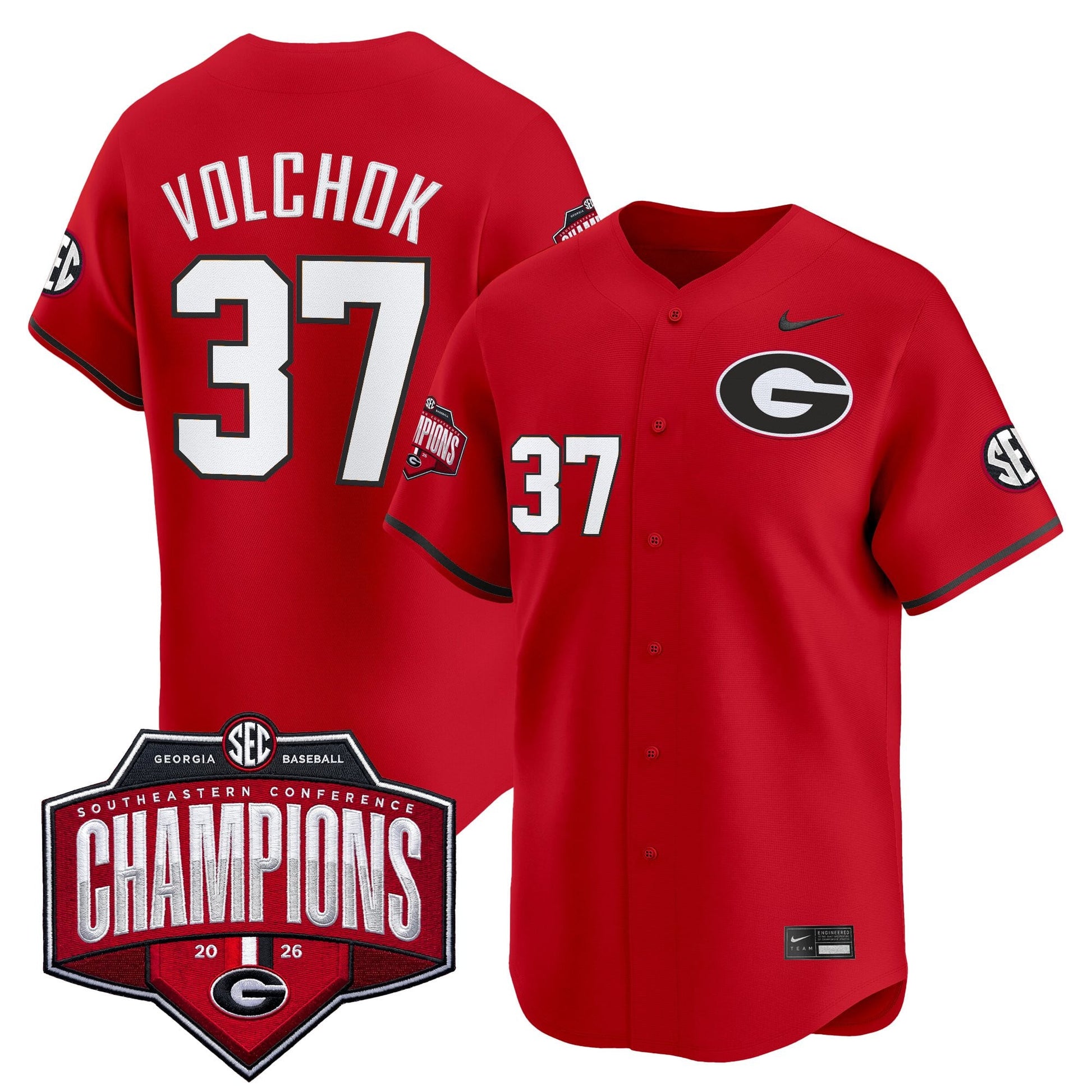Georgia Bulldogs Baseball Southeastern Confernce Champions 2026 Vapor Premier Limited Jersey - All Stitched