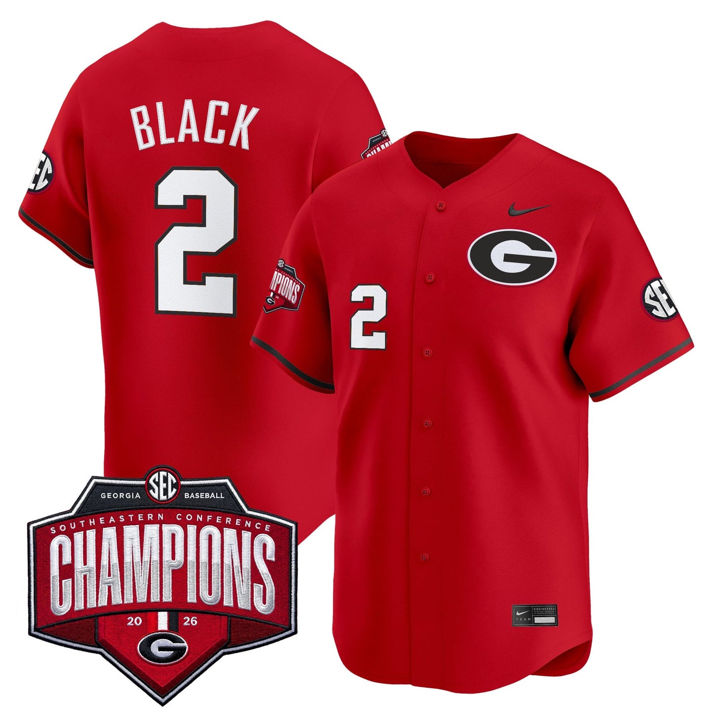 Georgia Bulldogs Baseball Southeastern Confernce Champions 2026 Vapor Premier Limited Jersey - All Stitched