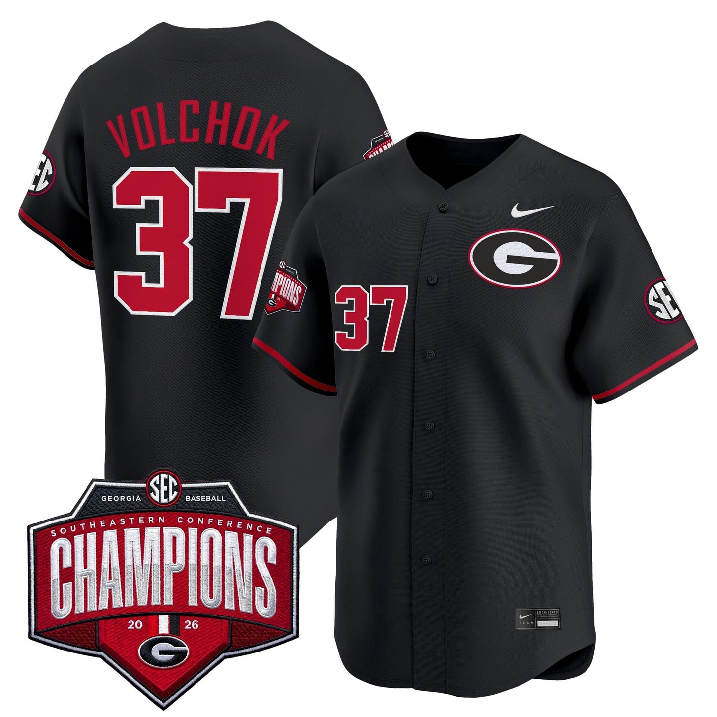 Georgia Bulldogs Baseball Southeastern Confernce Champions 2026 Vapor Premier Limited Jersey - All Stitched