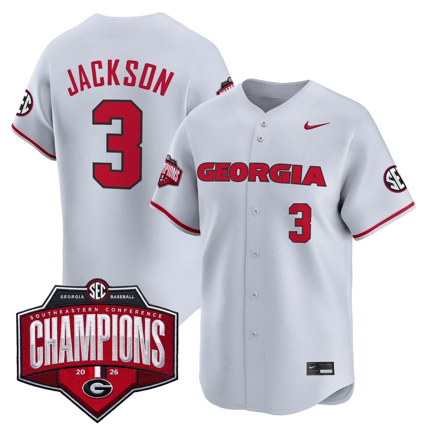Georgia Bulldogs Baseball Southeastern Confernce Champions 2026 Vapor Premier Limited Jersey - All Stitched