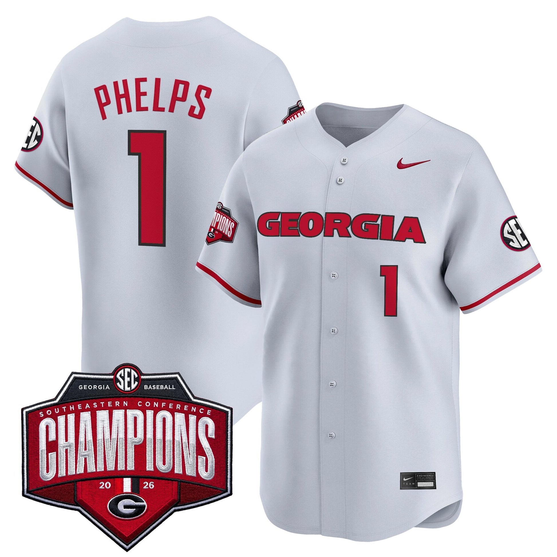 Georgia Bulldogs Baseball Southeastern Confernce Champions 2026 Vapor Premier Limited Jersey - All Stitched