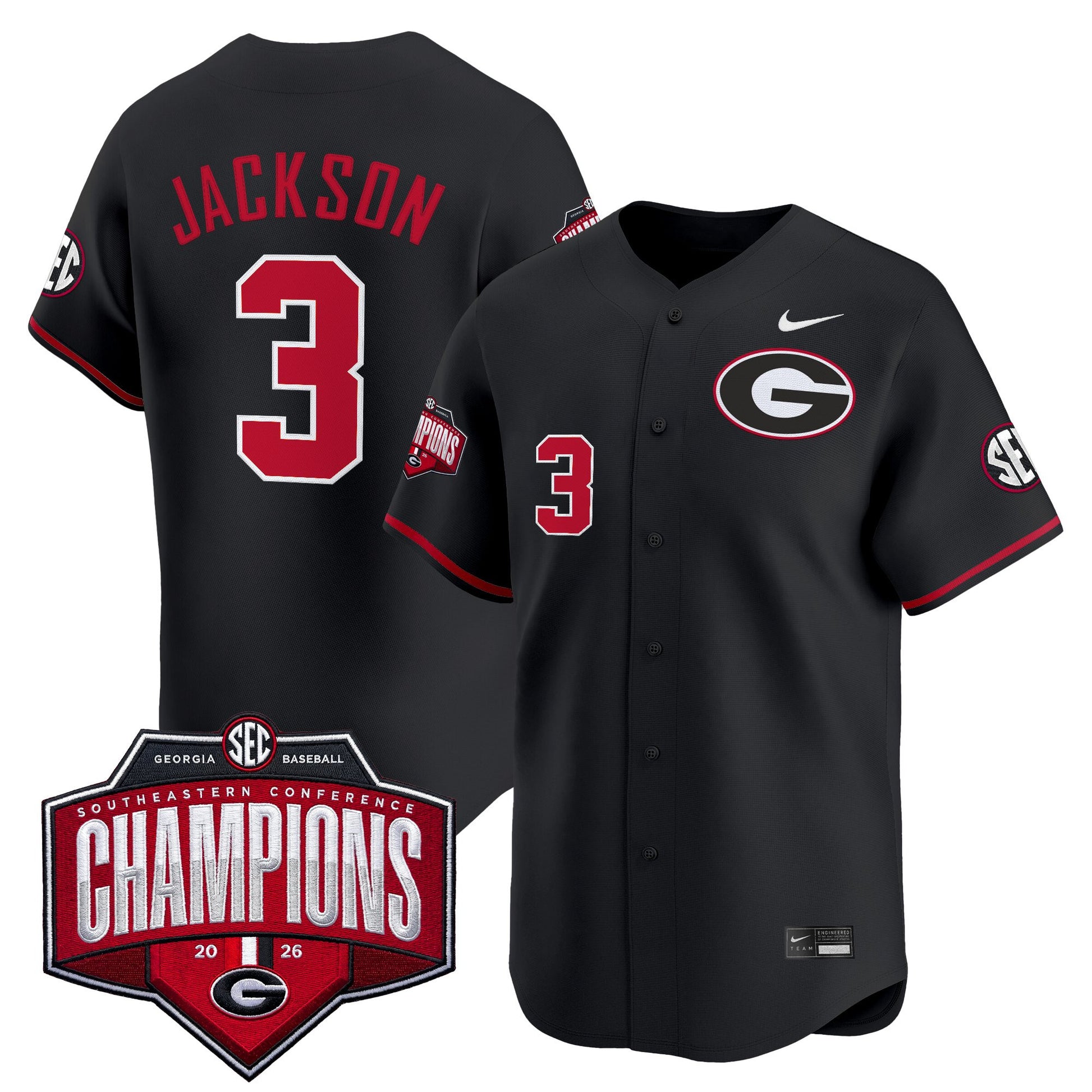 Georgia Bulldogs Baseball Southeastern Confernce Champions 2026 Vapor Premier Limited Jersey - All Stitched
