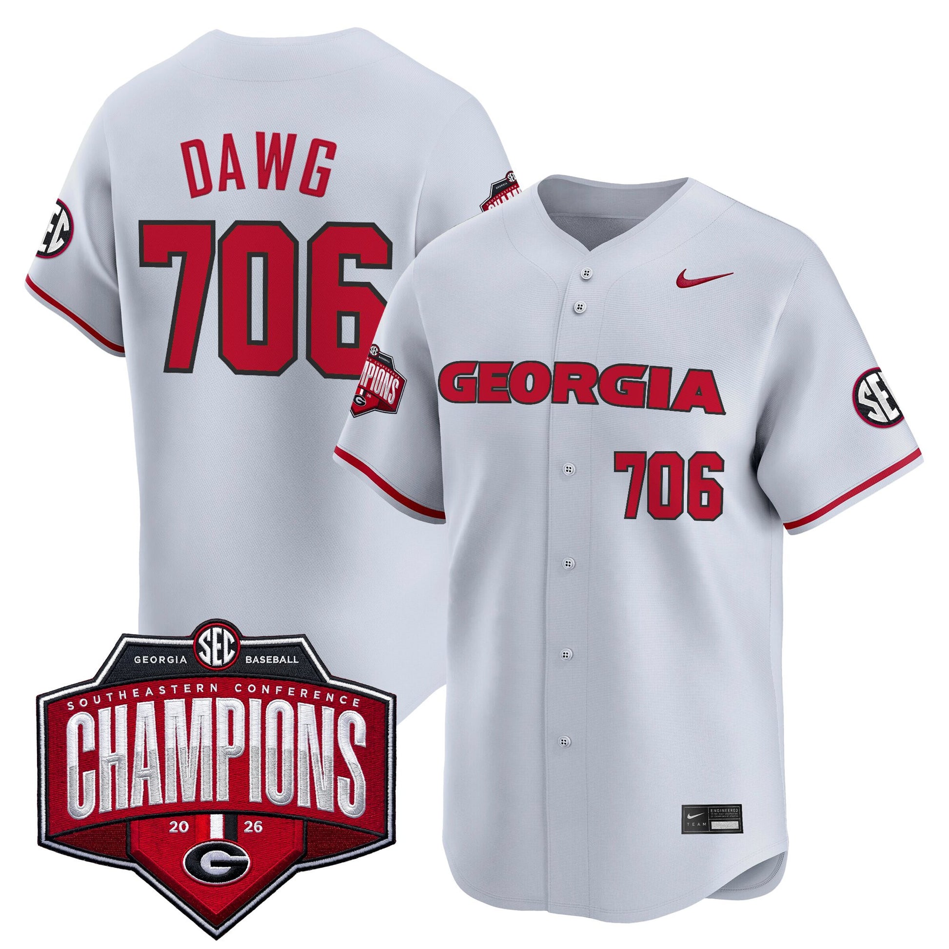 Georgia Bulldogs Baseball Southeastern Confernce Champions 2026 Vapor Premier Limited Jersey - All Stitched