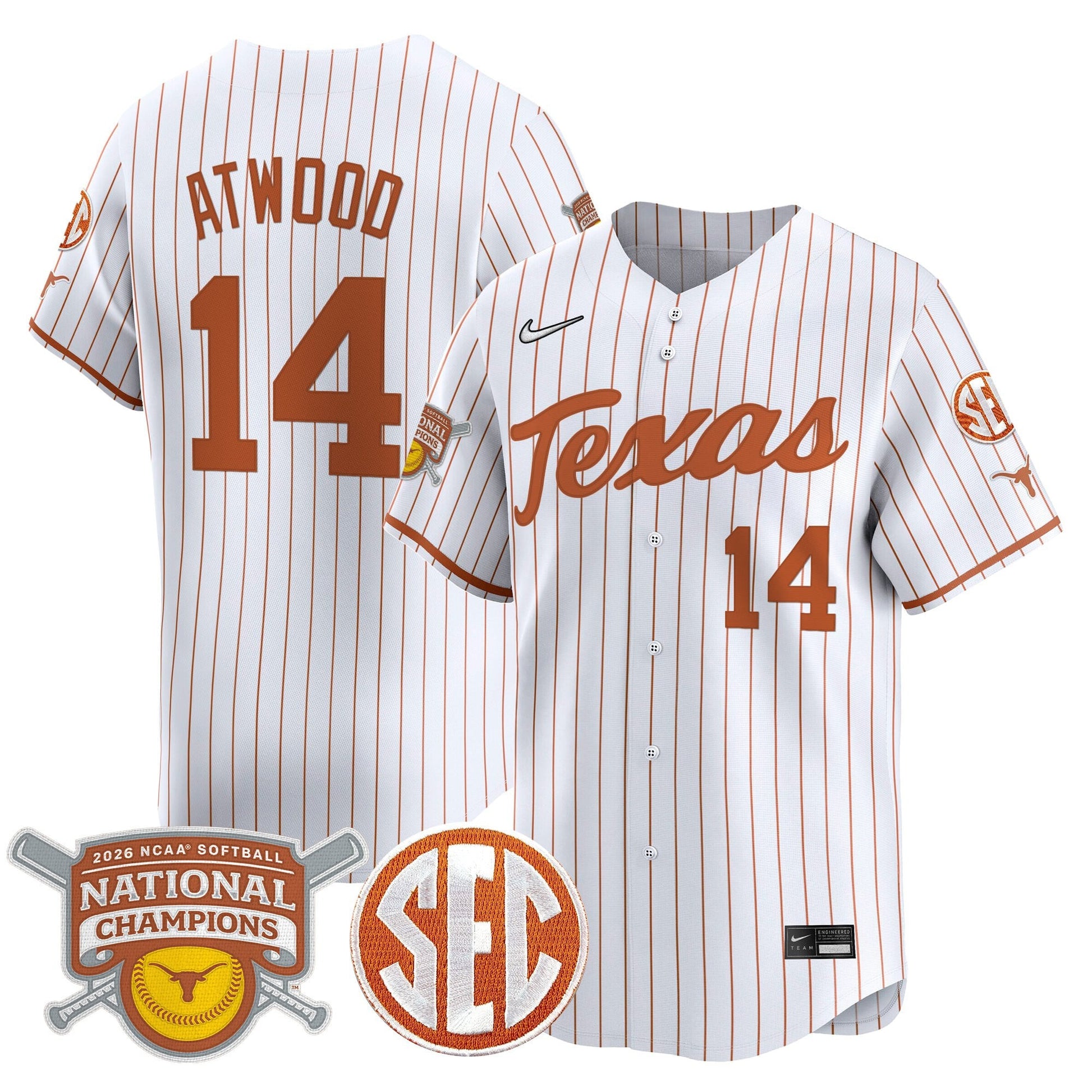 Men's size - Texas Longhorns 2026 Softball National Champions Vapor Premier Limited Jersey - All Stitched