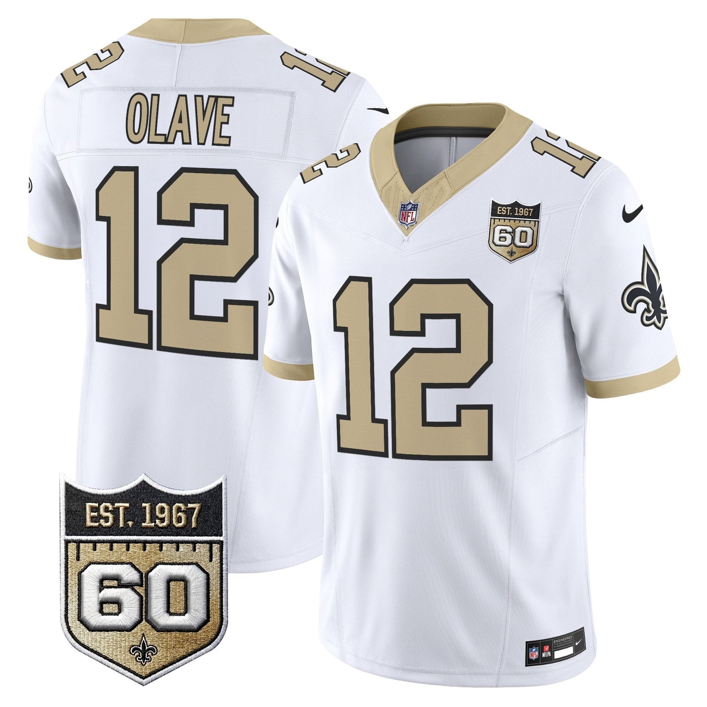 New Orleans Saints 60th Anniversary Patch Vapor Jersey - Gameday Golds Edition - All Stitched