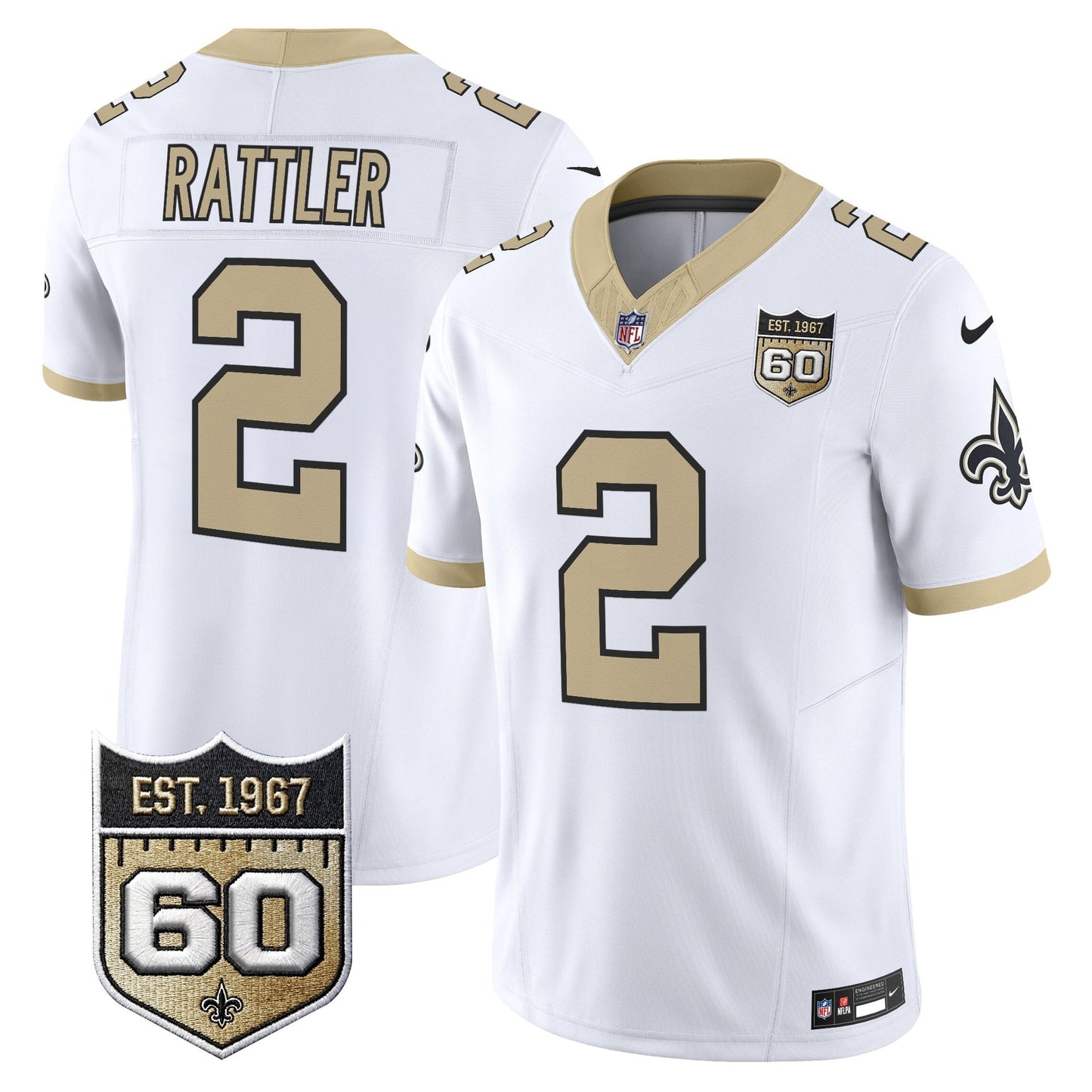 New Orleans Saints 60th Anniversary Patch Vapor Jersey - Gameday Golds Edition - All Stitched