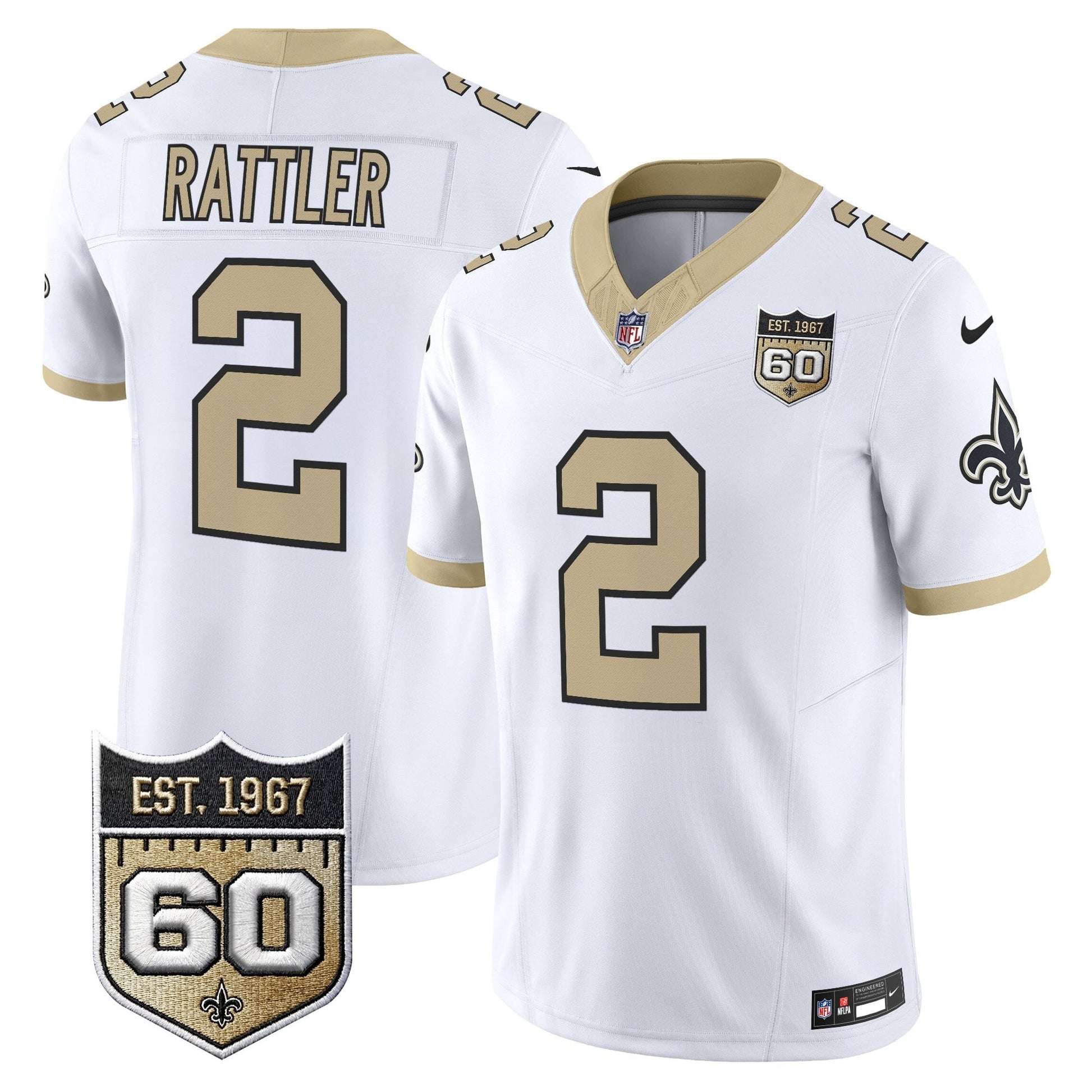 New Orleans Saints 60th Anniversary Patch Vapor Jersey - Gameday Golds Edition - All Stitched
