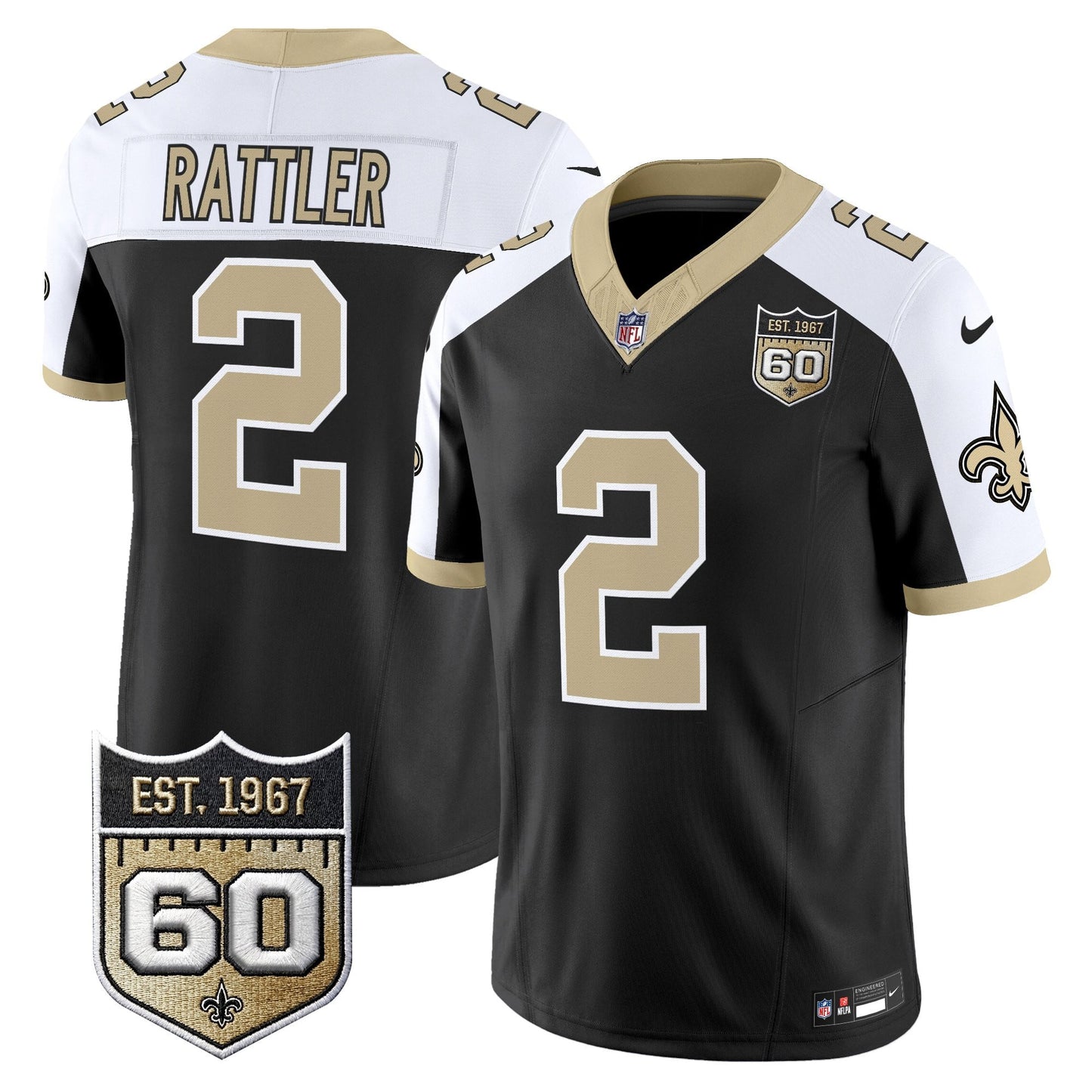 New Orleans Saints 60th Anniversary Patch Vapor Jersey - Gameday Golds Edition - All Stitched