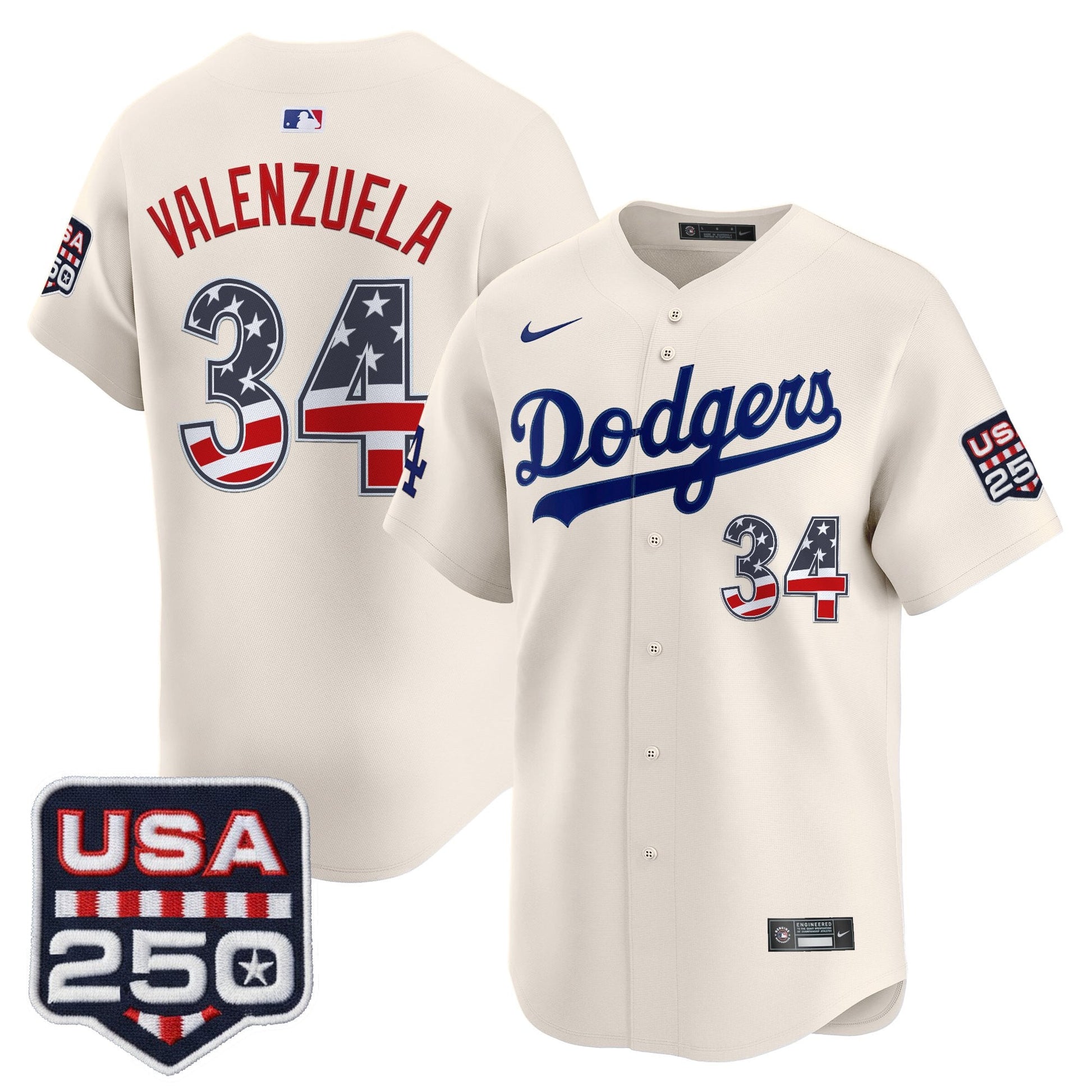 Men's Los Angeles Dodgers USA 250 Fourth of July Vapor Premier Limited Jersey - All Stitched