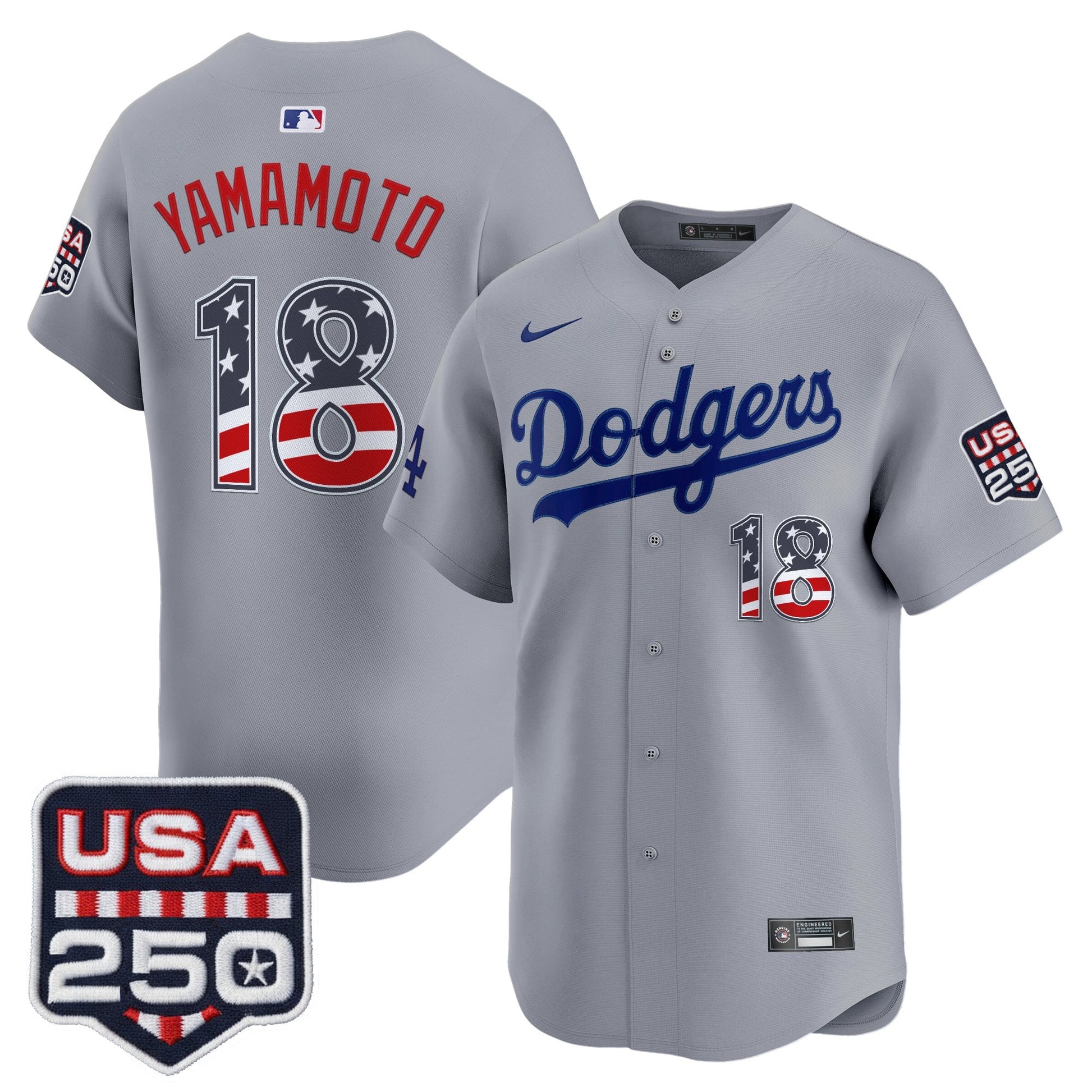 Men's Los Angeles Dodgers USA 250 Fourth of July Vapor Premier Limited Jersey - All Stitched