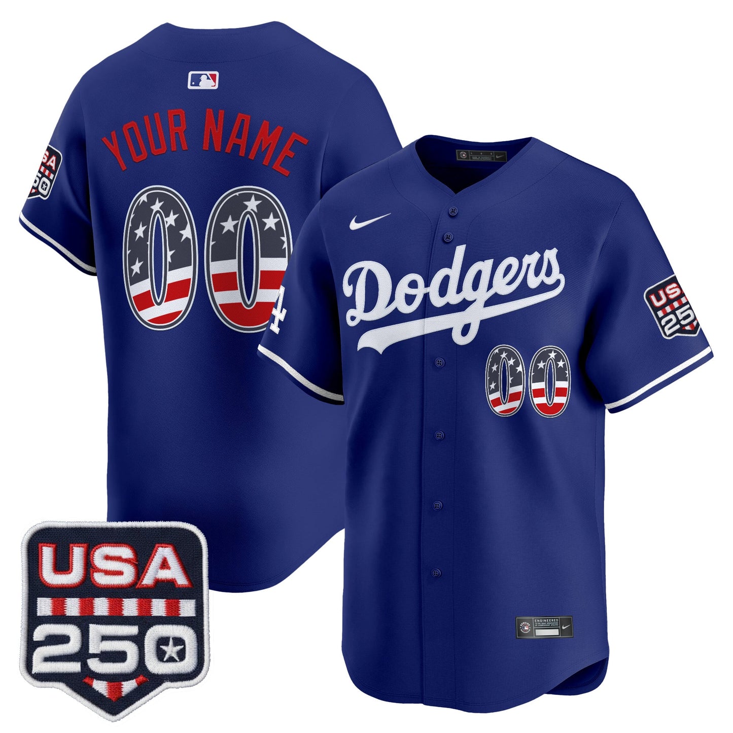 Los Angeles Dodgers USA 250 Fourth of July Vapor Premier Limited Custom Jersey - All Stitched