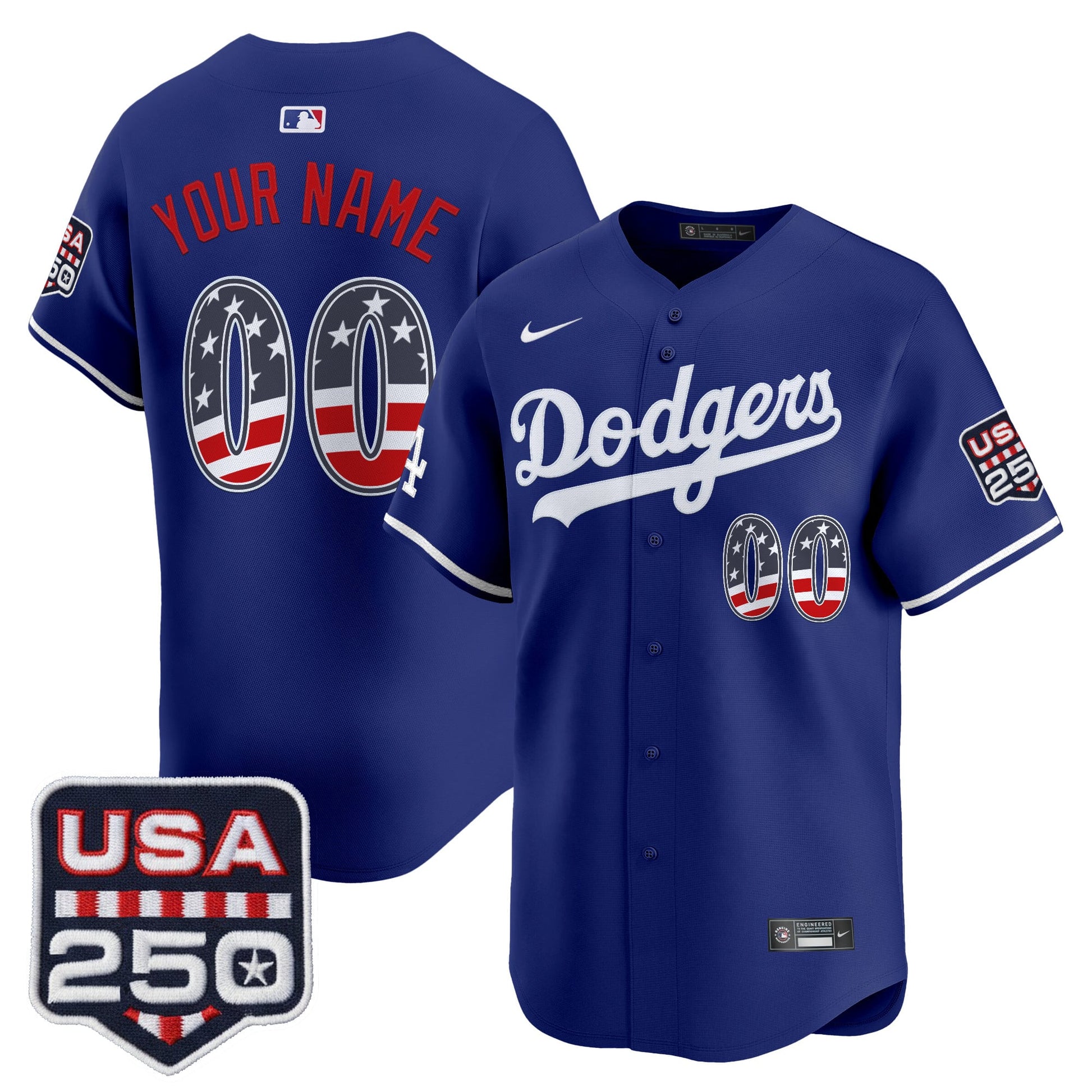 Los Angeles Dodgers USA 250 Fourth of July Vapor Premier Limited Custom Jersey - All Stitched