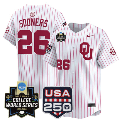 Oklahoma Sooners 2026 World Series Vapor Premier Limited Jersey - 250 America Patch - All Stitched