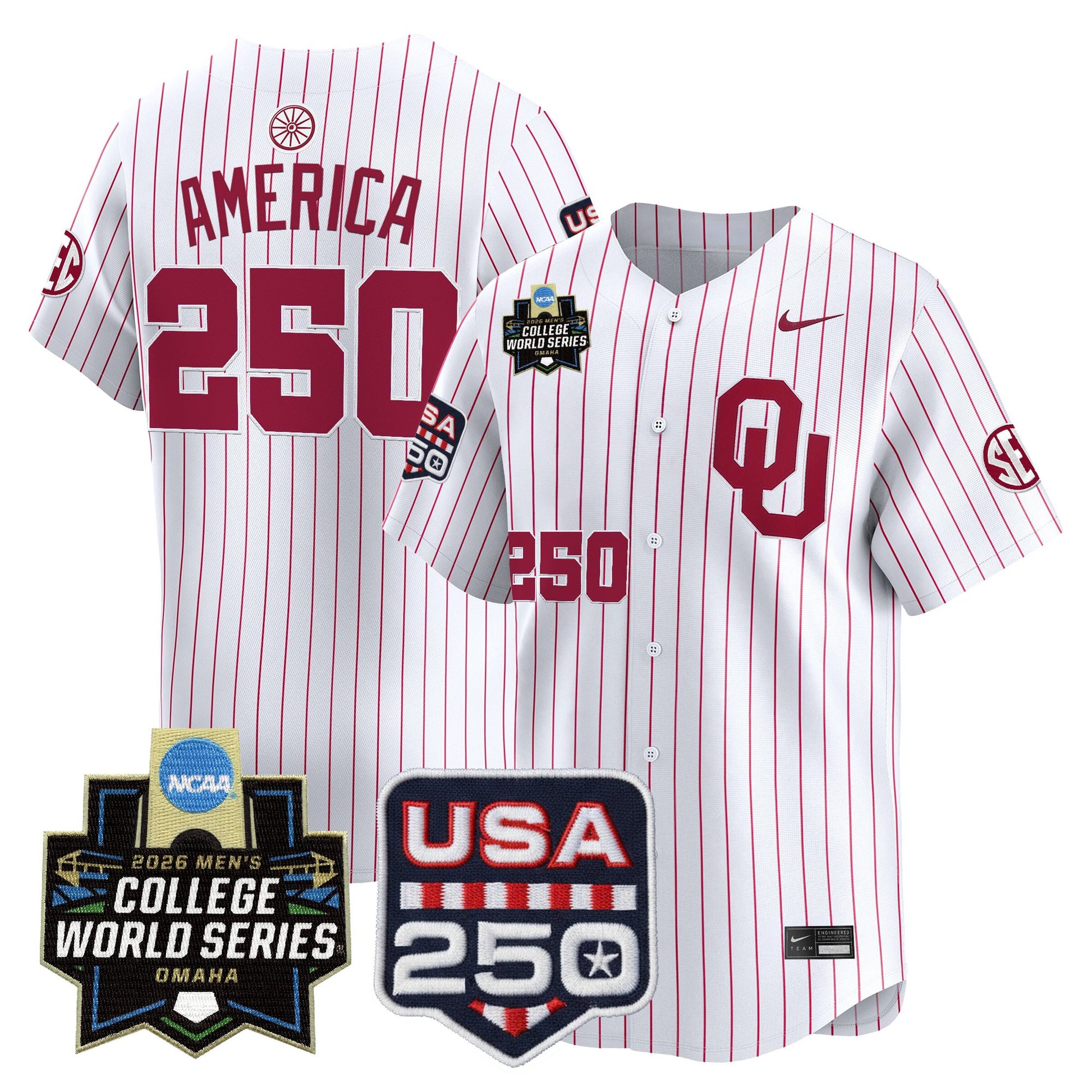 Oklahoma Sooners 2026 World Series Vapor Premier Limited Jersey - 250 America Patch - All Stitched