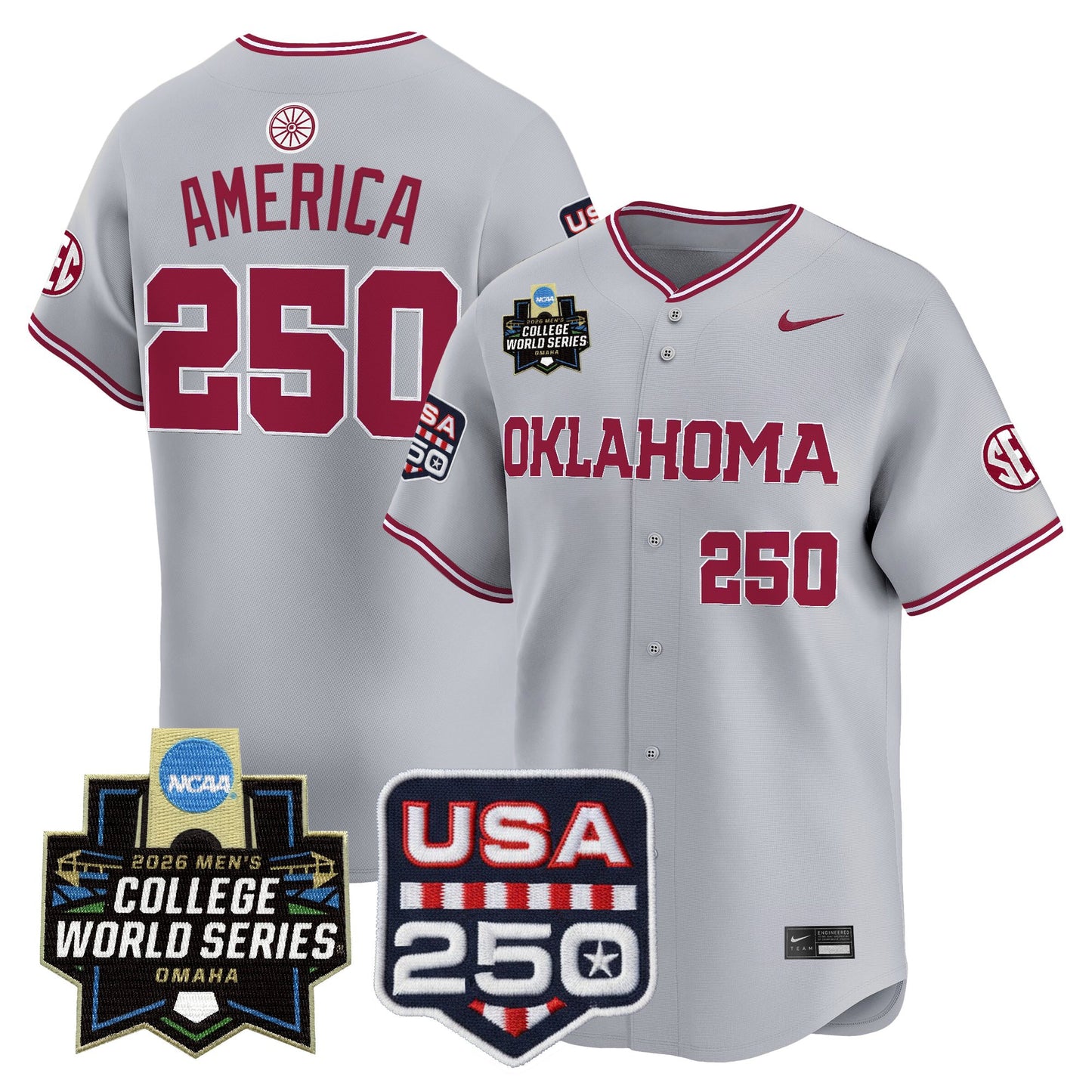 Oklahoma Sooners 2026 World Series Vapor Premier Limited Jersey - 250 America Patch - All Stitched