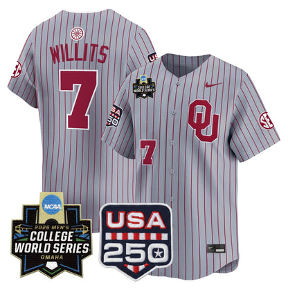 Oklahoma Sooners 2026 World Series Vapor Premier Limited Jersey - 250 America Patch - All Stitched