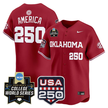 Oklahoma Sooners 2026 World Series Vapor Premier Limited Jersey - 250 America Patch - All Stitched