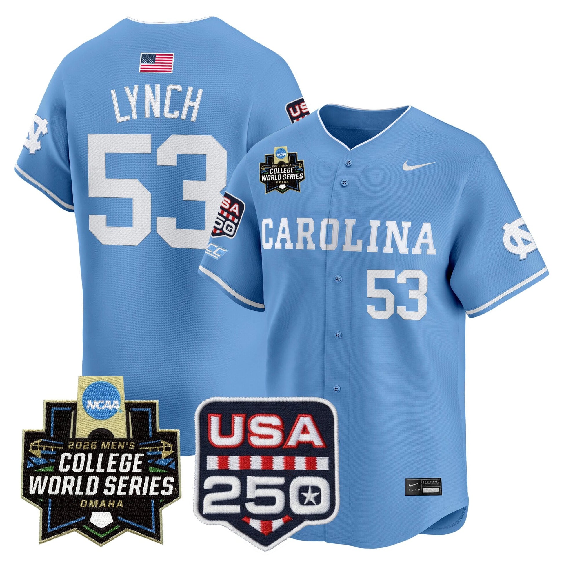North Carolina Tar Heels 2026 World Series Vapor Premier Limited Jersey - 250 America Patch - All Stitched