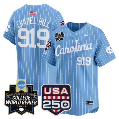 North Carolina Tar Heels 2026 World Series Vapor Premier Limited Jersey - 250 America Patch - All Stitched