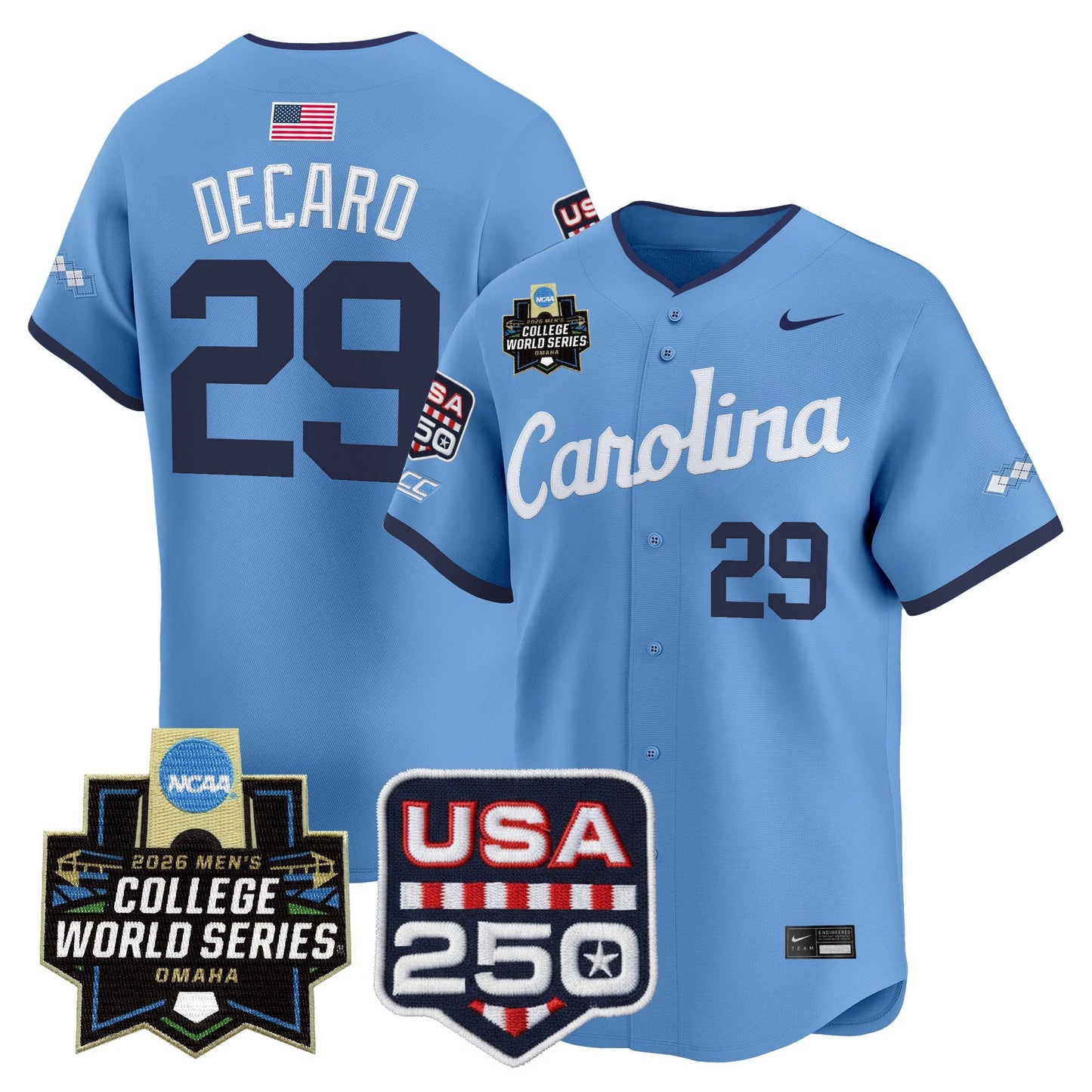North Carolina Tar Heels 2026 World Series Vapor Premier Limited Jersey - 250 America Patch - All Stitched