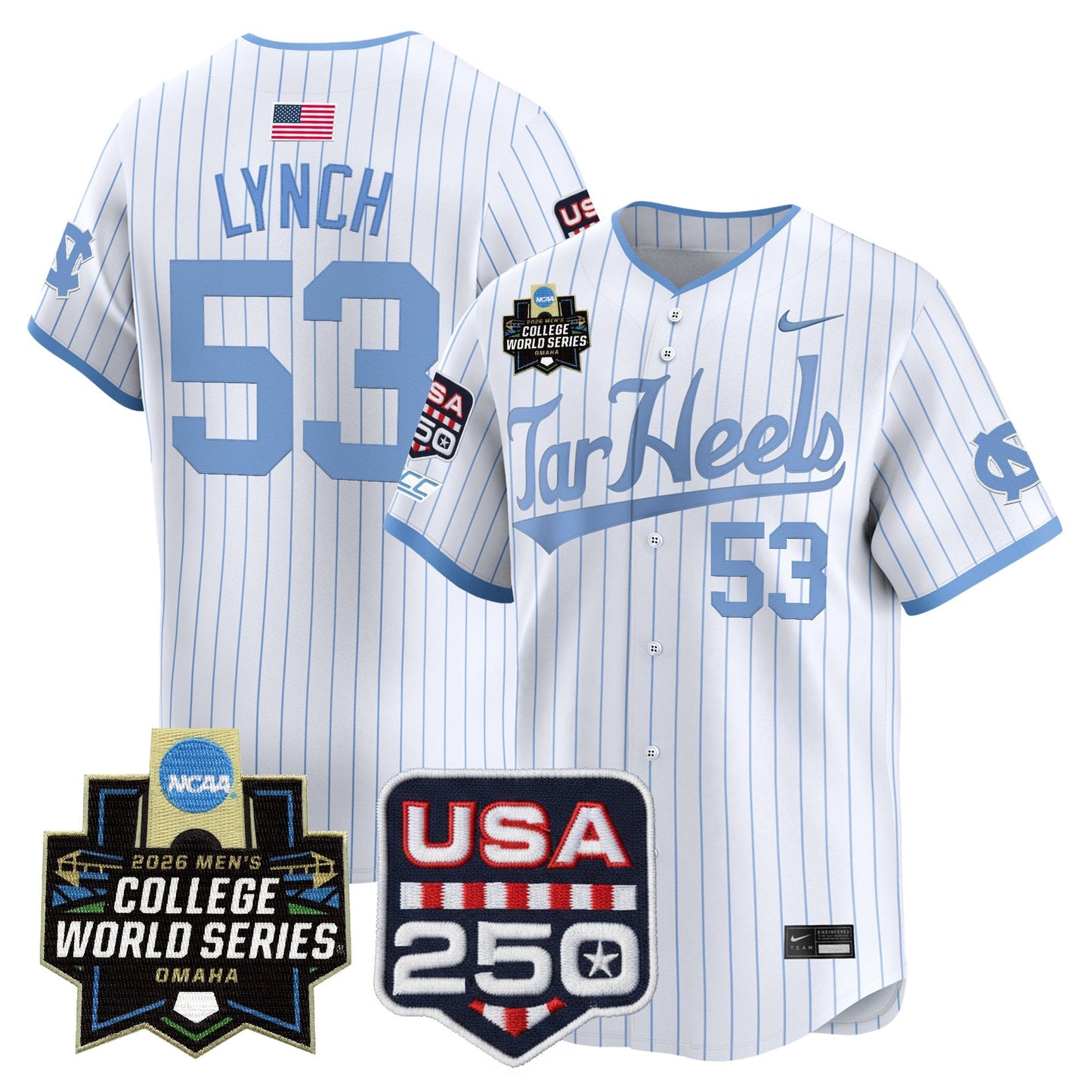 North Carolina Tar Heels 2026 World Series Vapor Premier Limited Jersey - 250 America Patch - All Stitched