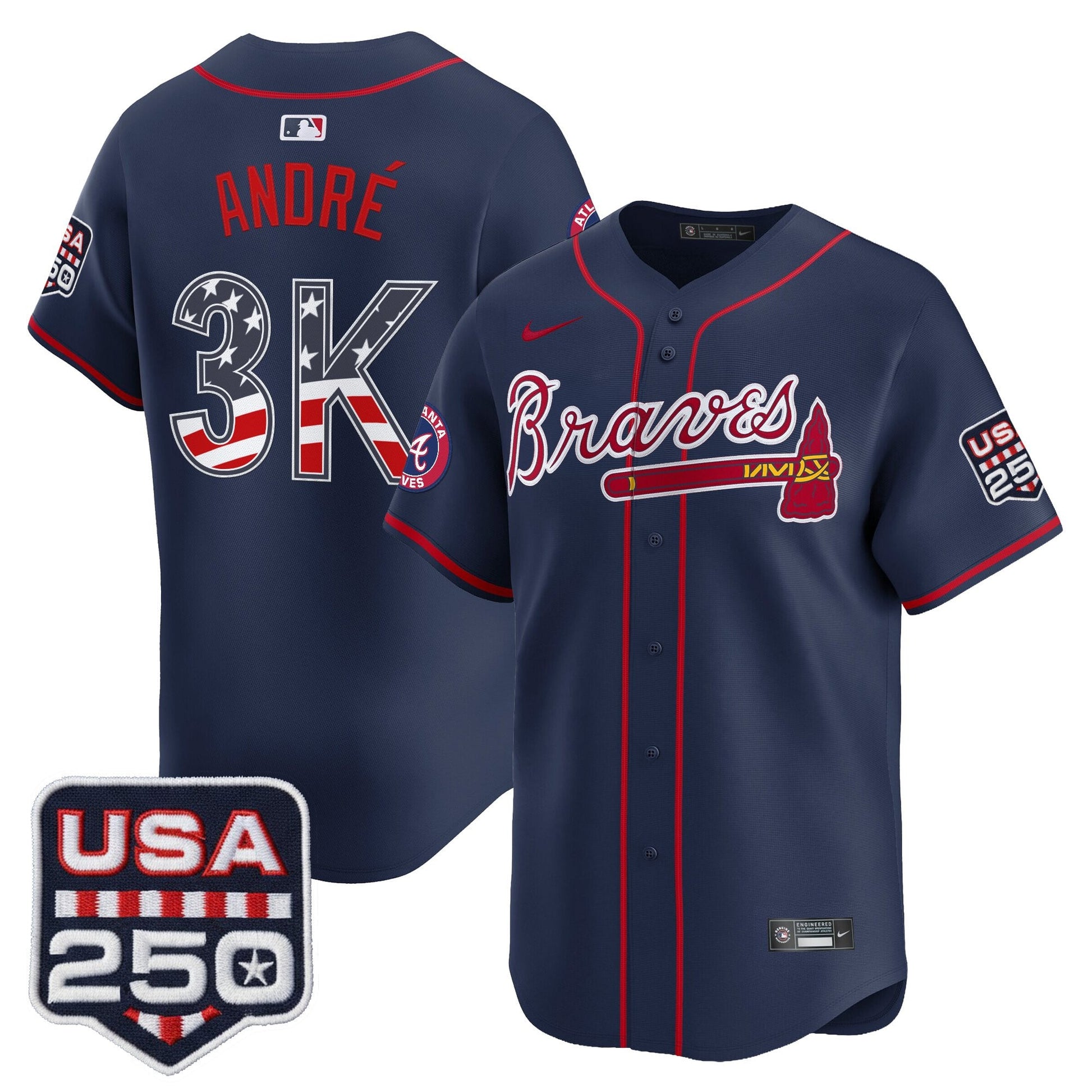 Atlanta Braves USA 250 Fourth of July Vapor Premier Limited Jersey - All Stitched