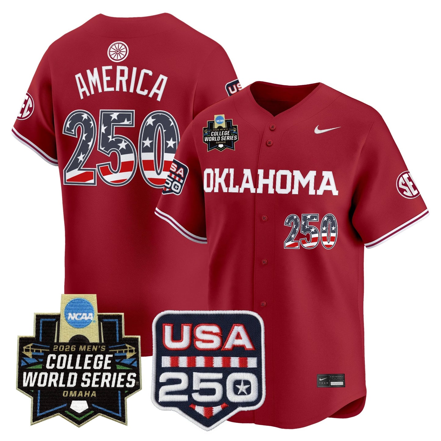 Oklahoma Sooners USA 250 Fourth of July Vapor Premier Limited Jersey - 2026 World Series Patch - All Stitched