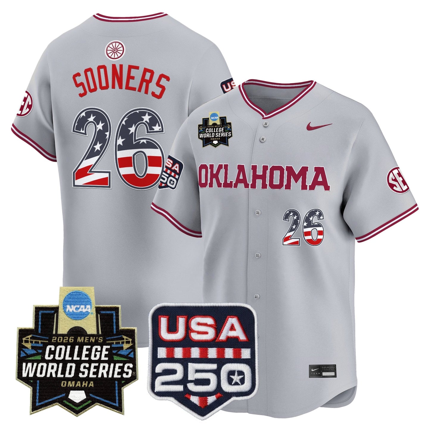 Oklahoma Sooners USA 250 Fourth of July Vapor Premier Limited Jersey - 2026 World Series Patch - All Stitched