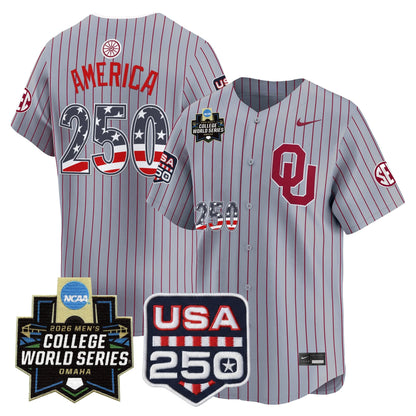 Oklahoma Sooners USA 250 Fourth of July Vapor Premier Limited Jersey - 2026 World Series Patch - All Stitched