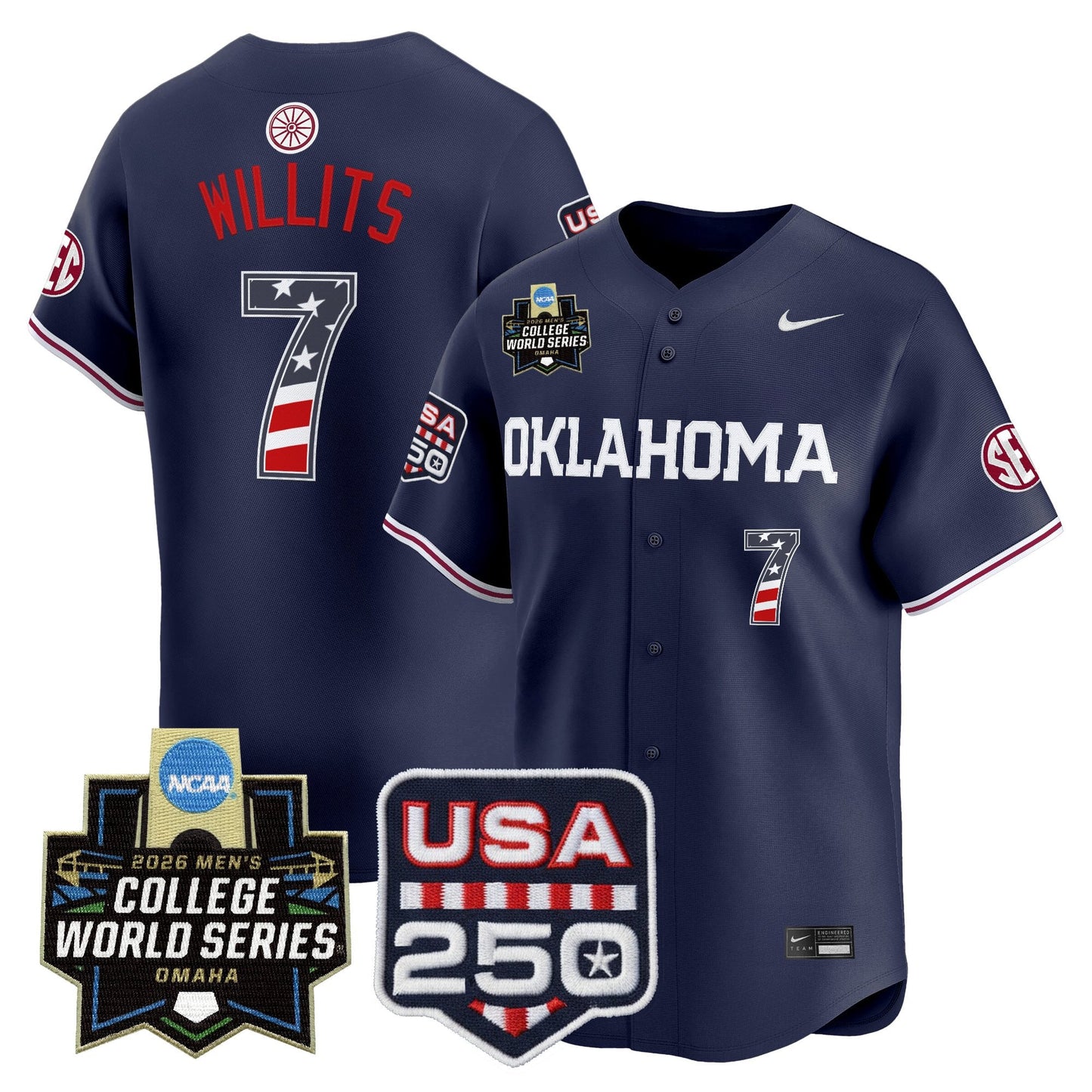 Oklahoma Sooners USA 250 Fourth of July Vapor Premier Limited Jersey - 2026 World Series Patch - All Stitched
