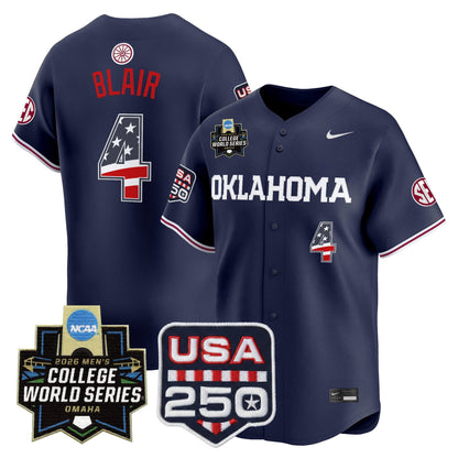 Oklahoma Sooners USA 250 Fourth of July Vapor Premier Limited Jersey - 2026 World Series Patch - All Stitched
