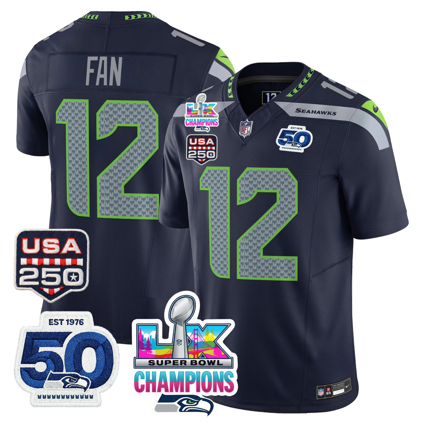 SEA Super Bowl LX Champions Jersey - All Stitched N1
