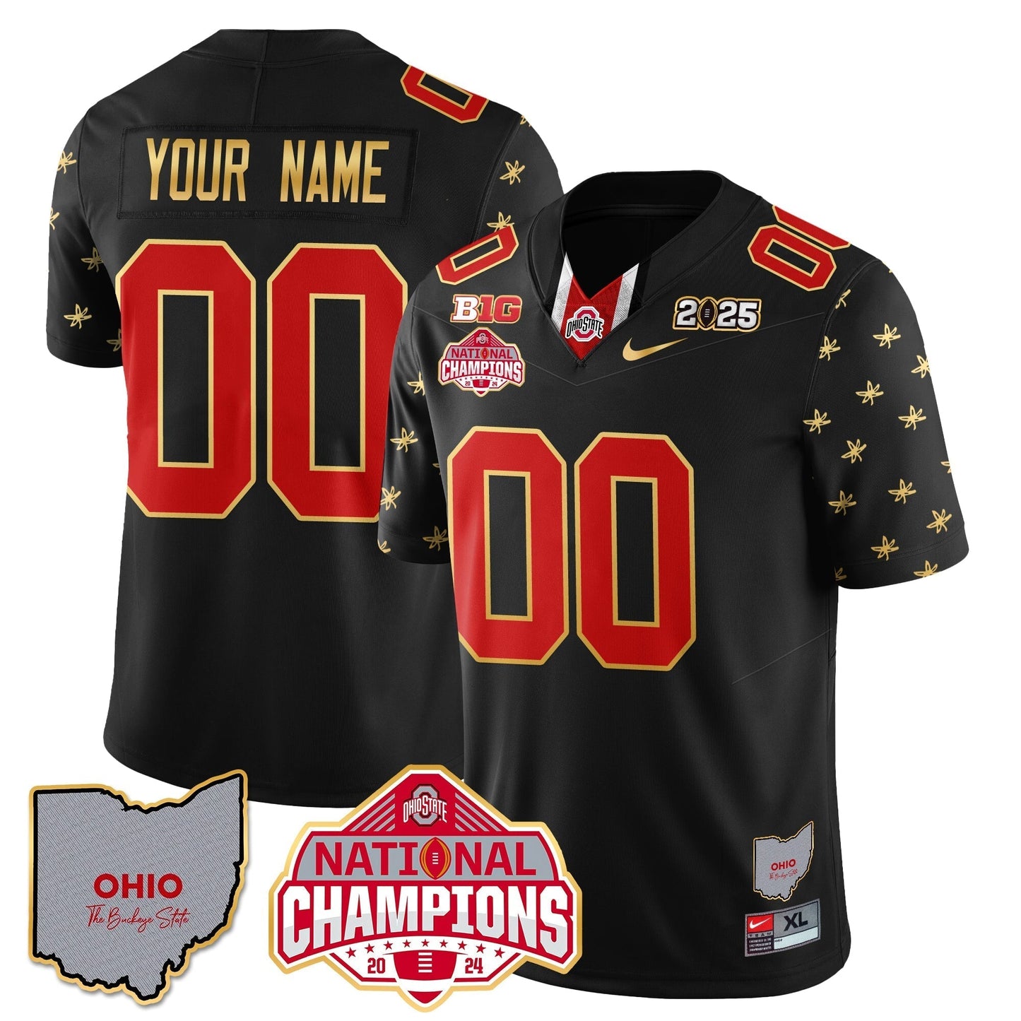 OSU 2025 CFP Patch - National Champions Gold Custom Jersey - All Stitched