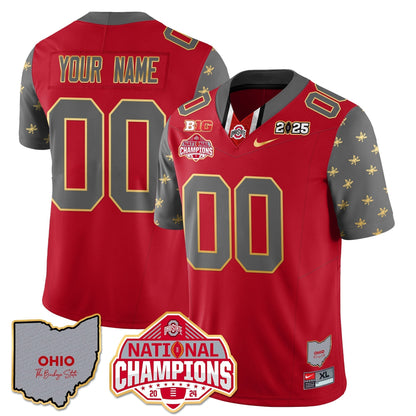 OSU 2025 CFP Patch - National Champions Gold Custom Jersey - All Stitched