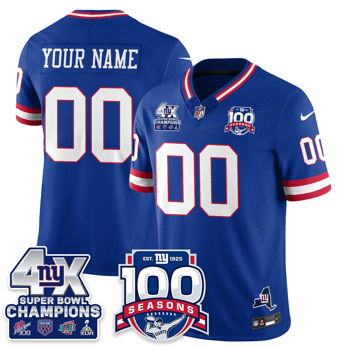 NYG 4-Time Champions Vapor Limited Jersey- 100th Season - All Stitched N1