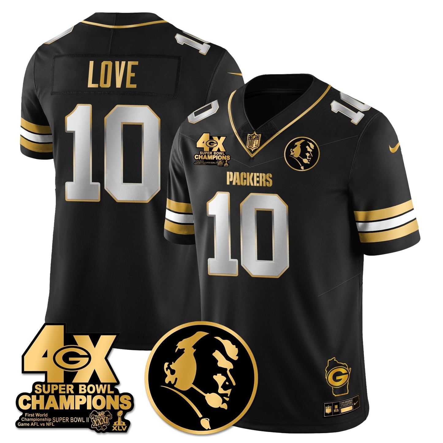 GB 4-Time Champions Vapor Limited Gold Jersey - John Madden Patch - All Stitched