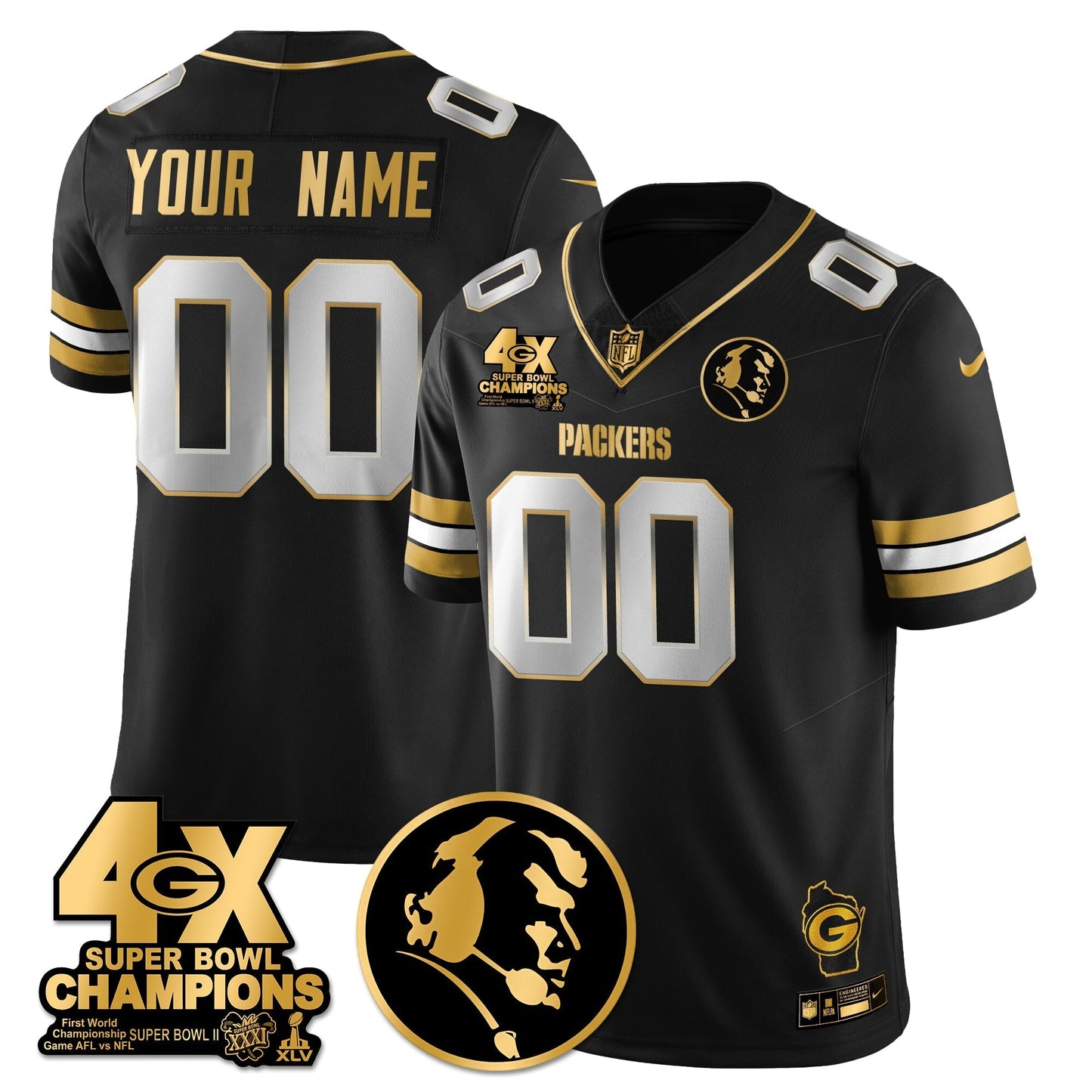 GB 4-Time Champions Vapor Limited Gold Jersey - John Madden Patch - All Stitched