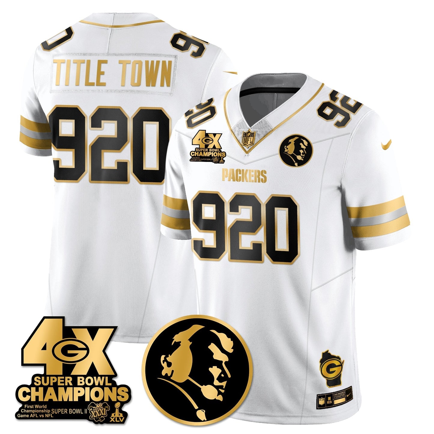 GB 4-Time Champions Vapor Limited Gold Jersey - John Madden Patch - All Stitched