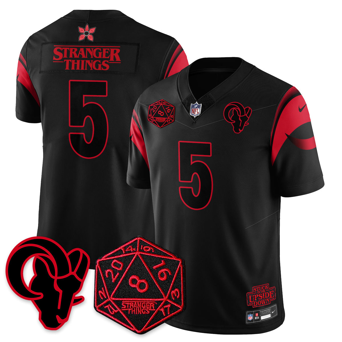 Los Angeles Rams Stranger Things Vapor Limited Jersey - All Stitched