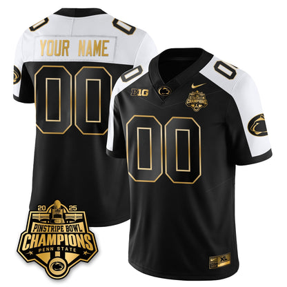 Custom PSU Football 2025 Pinstripe Bowl Champions Gold Jersey - All Stitched