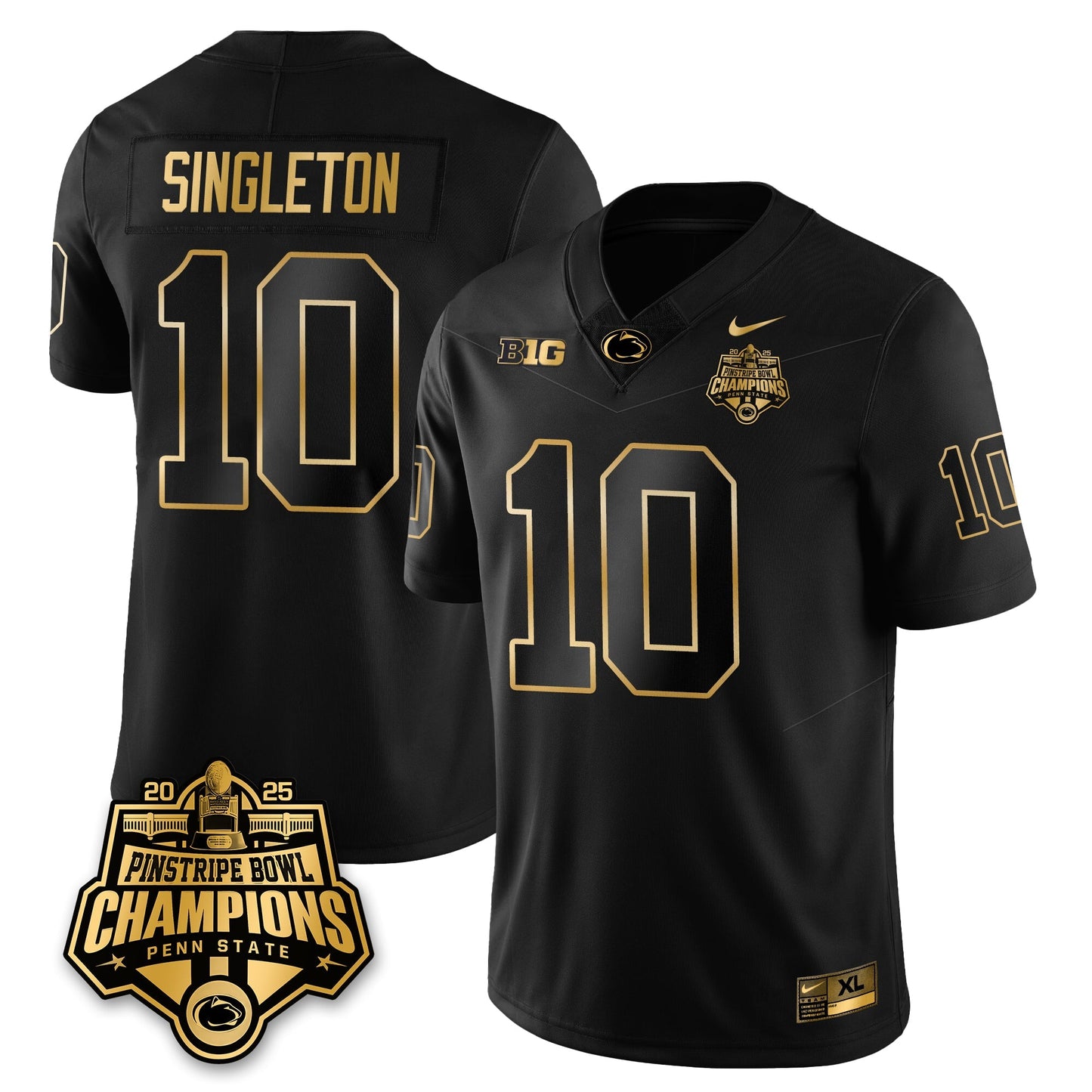 PSU Football 2025 Pinstripe Bowl Champions Gold Jersey - All Stitched